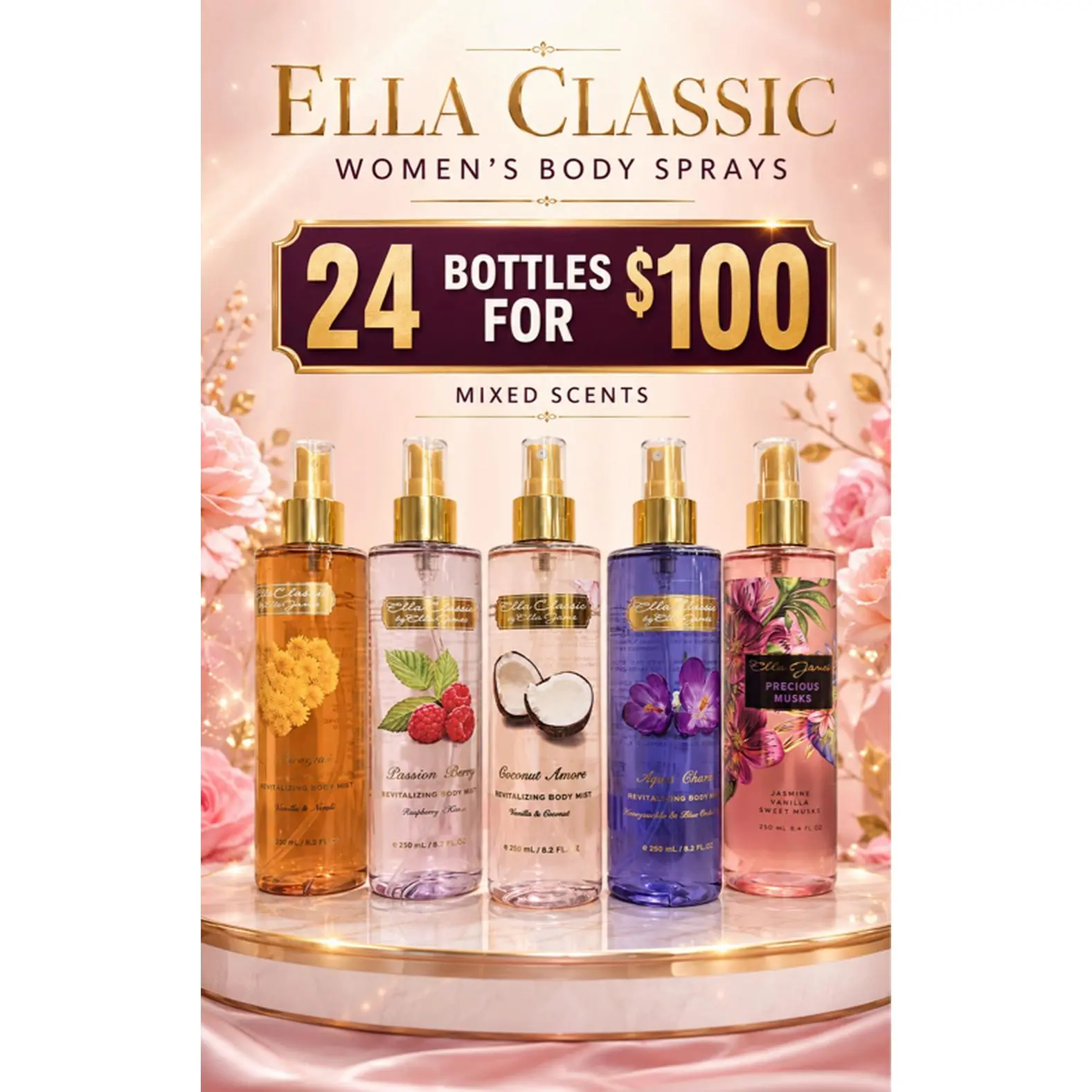 Ella Classic Women's Body Sprays - 24 Bottles for $100 - Mixed Scents - Perfect for Daily Use