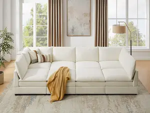 VANOMi 127“ Modular Sectional Sofa U Shaped Cloud Couch, Double-layer Cushion Modern Sofa for Living Room Apartment Home Theater Office, Easy to Assemble & Convertible 8 Seater Sofa Bed