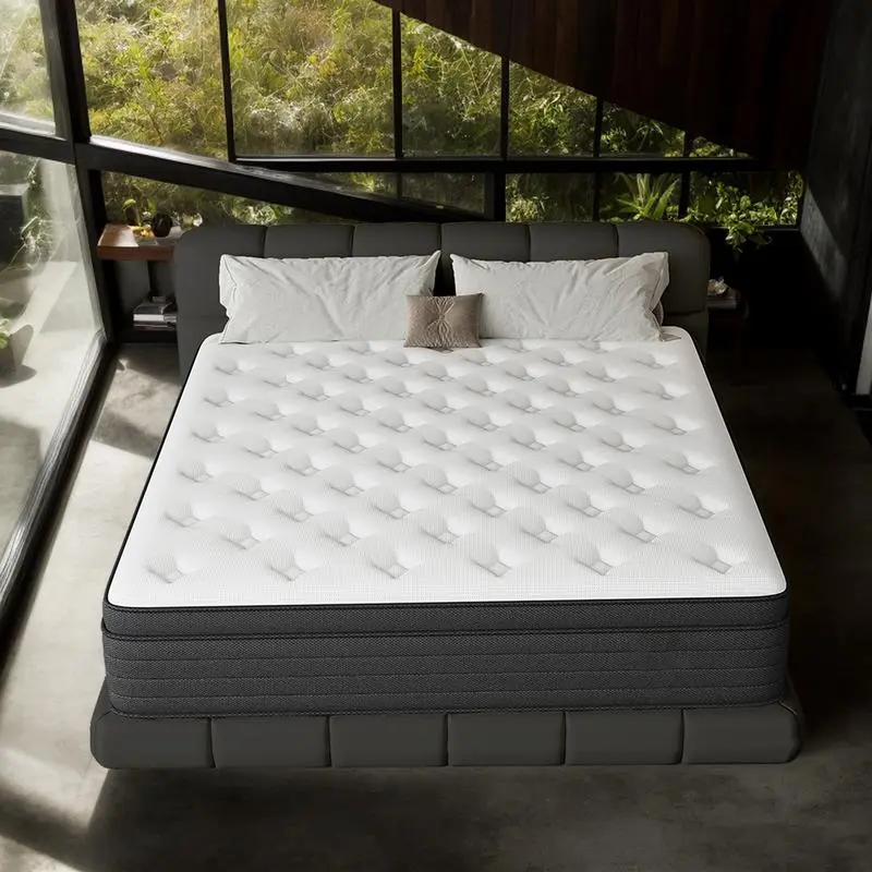 Queen Size Hybrid Mattress - 10/12/14 in, Pressure Relief Memory Foam, Independent Pocket Springs, Motion Isolation, Reinforced Edges, Medium Firm, Knitted Cotton Cover, Full/King Size Options, Queen Size Mattress, Mattress Queen Size