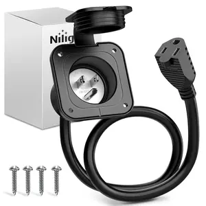 Nilight 15 AMP RV Power Flanged Inlet 125V AC Port Shore Receptacle with Extension Cord ETL Listed NEMA 5-15P Plug 5-15R Female Outlet for RV Camper Generator Shed Motorhome