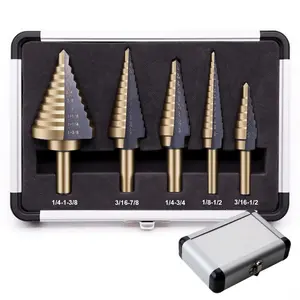 5-Piece Step Drill Bit Set HSS Titanium-Coated with 50 Sizes for Metal Drilling High-Speed Steel Aluminum Storage Case 118° Split Point Dual-Flute Design