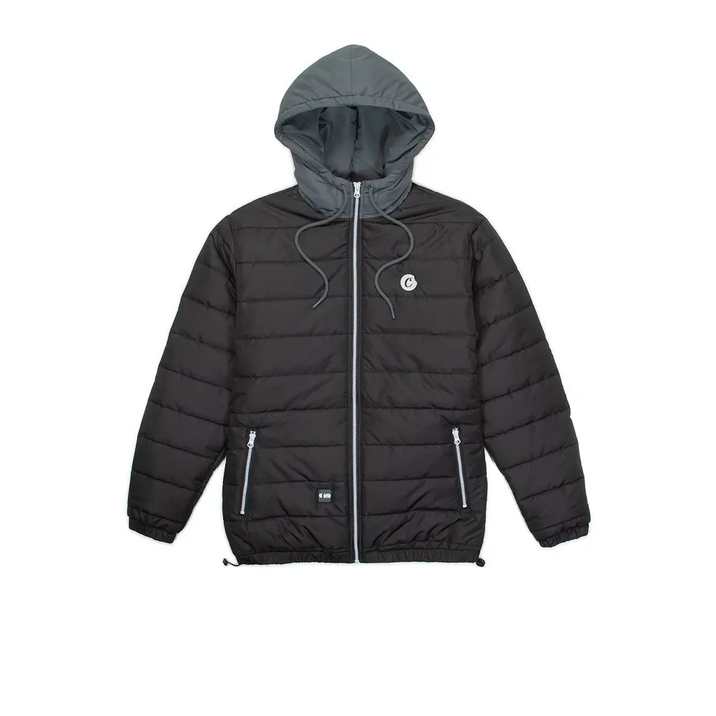 Cookies Triumph Men's Quilted Ripstop Fabric Puffer Jacket - Hooded Outerwear with Embroidered Logo, Zippered Pockets, Coin Detail, Casual Wear, Down Jacket