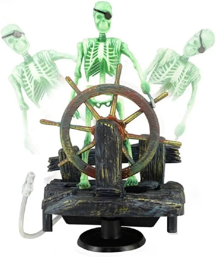 Aquarium Decor Ornament Air-Driven Active Skeleton Pirate Captain for Fish Tank Decoration