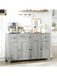 Grey 55"55inch Large Sideboard Buffet, Farmhouse Coffee Bar Cupboard Buffet Cabinet Storage With Adjustable Shelves And 2 Drawers For Kitchen Dining Living Room