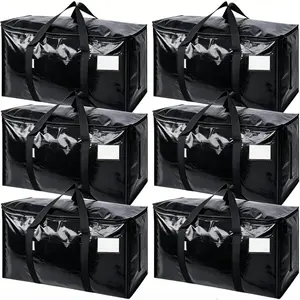 6 Pack Extra Large Heavy Duty Moving Bags 24 Gallon Storage Totes with Reinforced Handles Waterproof Packing Boxes for College Dorm Essentials Clothes Comforters Bedding Organization Space Saving Foldable Luggage Bags for Moving Black/Blue 2026