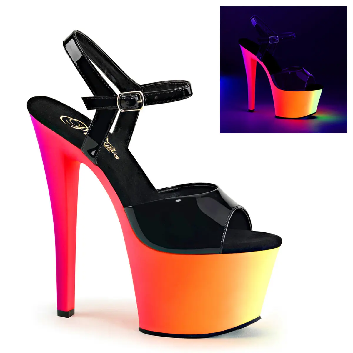 Women's Patent Leather High Heel Sandals - 7 in Heeled Footwear, Stylish Elegant Platform Design, Black RAINBOW-309UV Shoe