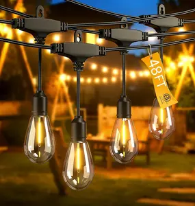 Beatineon Outdoor String Lights 50FT, Commercial Grade Patio Lights with 16 (15+1) S14 Shatterproof Dimmable Bulbs for Bistros Backyard Porch Party, IP65 Waterproof 2700K Warm White (dimmers not included)