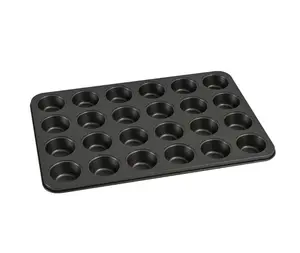 Non-Stick Mini Muffin Pan 24 Cup Durable Carbon Steel Baking Tray with 1.8-Inch Molds Gray Finish Ideal for Baking Enthusiasts
