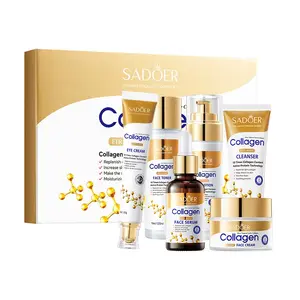 Collagen Anti-Wrinkle Firming Six-Piece Set, Face Wash + Toner + Lotion + Serum + Cream + Eye Cream, Moisturizing Hydrating Smooth Skin, Perfect Mother's Day Gift