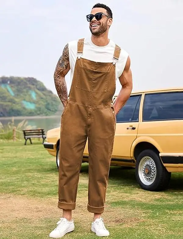 WIRDATRD Overalls for Men Fashion Coveralls Work Utility Denim Women Bib Jumpsuit with Pockets, Menswear, Outwear