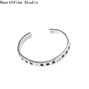 HearthVibe Studio Retro Simple Gypsy Star Bracelet for Women Boho Style Bangles Adjustable Stainless Steel Bangle Jewelry