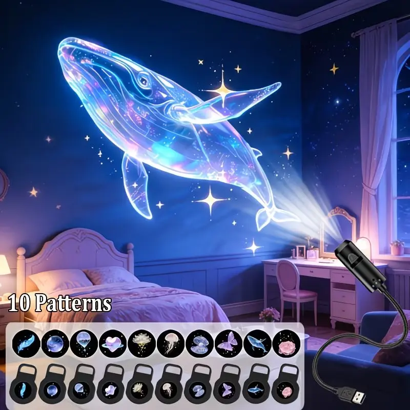 3/6/10pcs LED Projector Lamp, Led Decoration Lamp, Decorative Led Light, Led Atmosphere Lights, Led Mood Lighting, LED Projection Light with Rose, Cloud, Heart Patterns - Adjustable Arm, Plastic, USB Powered, Suitable for Wall/Ceiling Decor, Birthday Gift