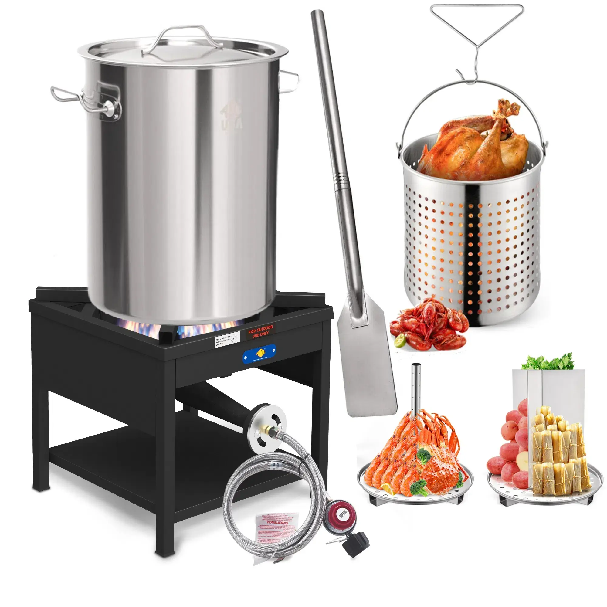 ARC 32QT Seafood Boiling Kit, 200,000BTU Propane Burner and 36" Mixing Paddle, Crawfish Boil Pot w/Basket and Steamer Rack, Outdoors Cooking and Steaming, Large Turkey Fryer Pot, Lobster Shrimp Pot