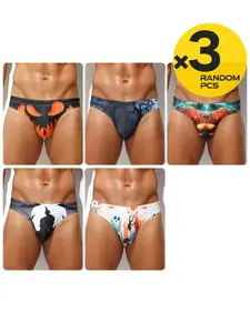 2/3/4 Pcs Random Prints Men's Holiday Limited Triangle Swimming Swim Trunks, Halloween & Christmas Patterns, Quick-dry Comfort, Must-have for Beach Sports & Parties