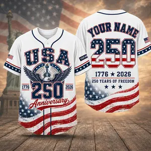 Personalized USA 250 Anniversary Baseball Jersey, Custom Patriotic Shirt, 4th of July Gift 1776