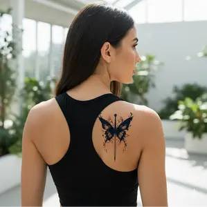 5 Pieces Semi Permanent Long Lasting Sword & Rose Herbal Tattoo Set Geometric Bloom & Butterfly Sword Designs for adults Women and Men, kids boys and girls