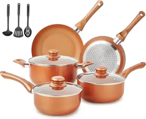 Copper Chef's Pots and Pans Set Ultra Nonstick 11pcs Ceramic Coated Cookware with Stay Cool Handles & Nylon Utensils Gas Induction Compatible 100% PFOA Free