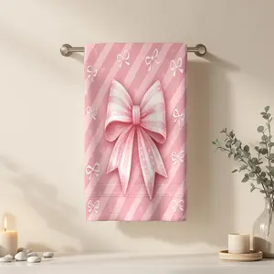 1Pc Cute style large pink bow with small bows in background Bathroom Hand Towel Bath Towel, Multiple Size Microfiber Towel, Ultra-Soft Quick Dry and Absorbent Polyester Large Bath Towel, Unique Home Decorative Kitc