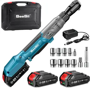 Seesii 3/8" Cordless Ratchet Wrench – 66Ft-lbs Torque, 200RPM Speed, 2x21V Batteries, Variable Speed Control, 8 Sockets, 1/4" & 1/2" Adapters, and 3" Extension Bar Included, 600B Black Friday Deals