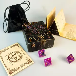 Nordic Rune Alphabet Dice Set, 1 Set Retro Style Resin Dice, Including 3 Counts 8-sided Dice, 1 Count Velvet Bag, 1 Count Parchment Paper & 1 Count Guidebook, Best Gift Toy