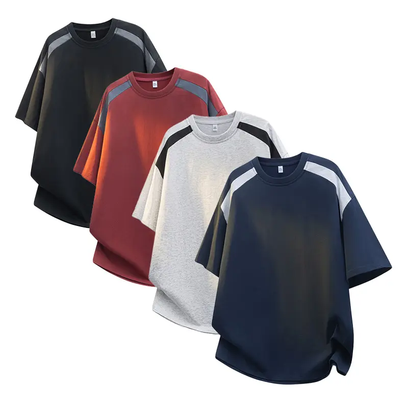 Men's Color Block Streetwear Shirt, Casual Loose-Oversized Silhouette Round Neck Polyester Top with Raglan Sleeves, Curved Hem, Everyday Loose-Fitting Sporty Chic Menswear Top