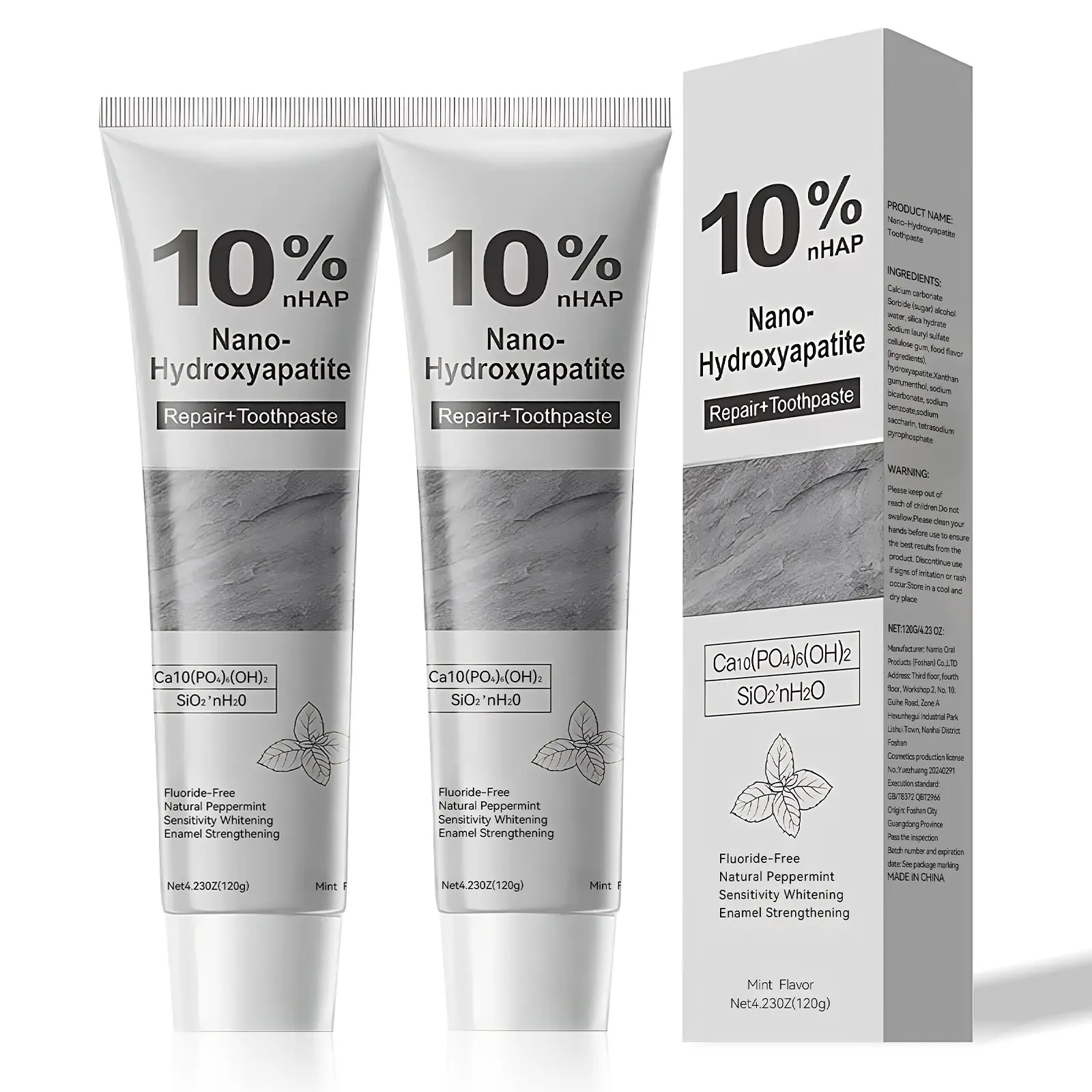 10% Nano Hydroxyapatite Whitening Toothpaste, Fluoride-Free Mint Brightening Toothpaste for Adults, Naturally Derived, Teeth Whitening, Teeth Protection & Strengthening, Natural Oral Cleaning, Bad Breath Prevention