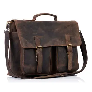 Leather Briefcase 16 Inch Laptop Messenger Bag – Office Briefcase & College Bag (Buffalo Distressed Tan)