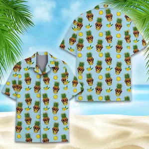 Pineapple Skull Hawaiian Shirt for Men Women Youth, Tropical Summer Shirt Short Sleeve, Beach Vacation Aloha Shirt Button Up