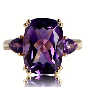 Vintage court style and light luxury textured ladies' ring,Statement cocktail ring,Light luxury purple synthetic zircon jewelry,Everyday luxury accessory,Birthstone jewelry.