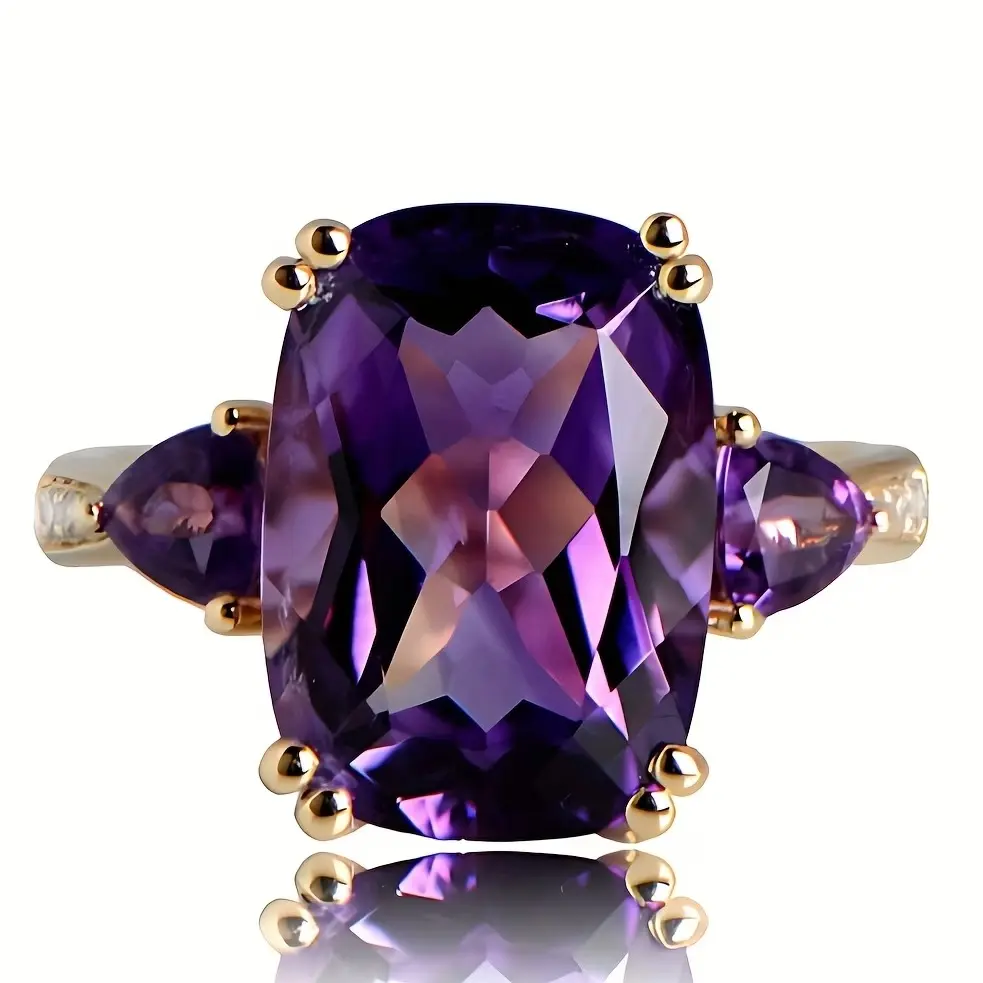 Women's Vintage Court-Style Light Luxury Purple Synthetic Zircon Statement Cocktail Ring - Birthstone Everyday Fashion Costume Jewelry Accessory, Birthstone Jewelry
