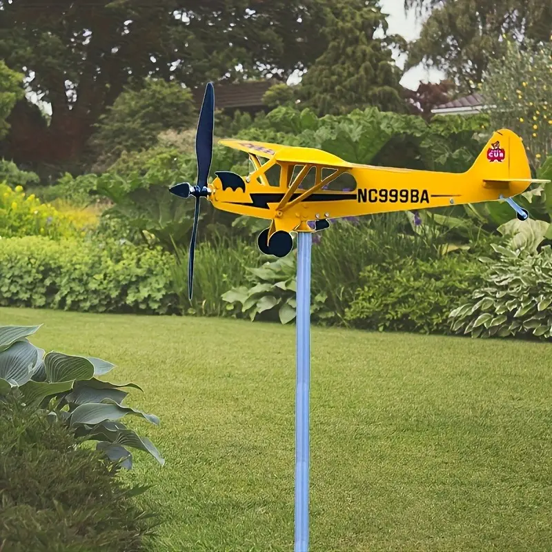 Handmade Metal Airplane Wind Vane Wind Spinner - Outdoor Windmill Decor with 3D Propellers, No Electricity Needed, Weather-Resistant Garden & Courtyard Decoration Gift for Aviation Enthusiasts, Wind Spinners Outdoor