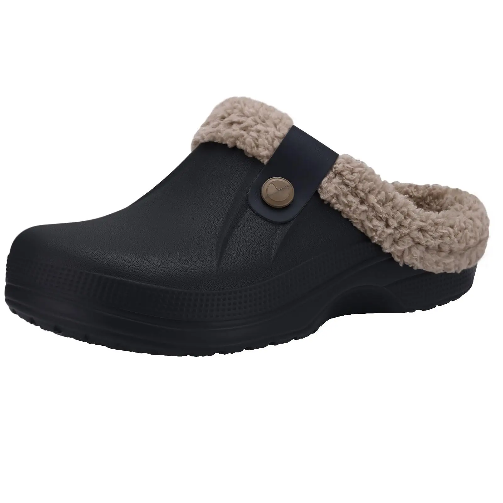KIDMI Women's Waterproof Fur Lined Clogs Slippers for Indoor & Outdoor Use, Fuzzy Comfortable Garden Shoes Winter Men Cotton Shoes