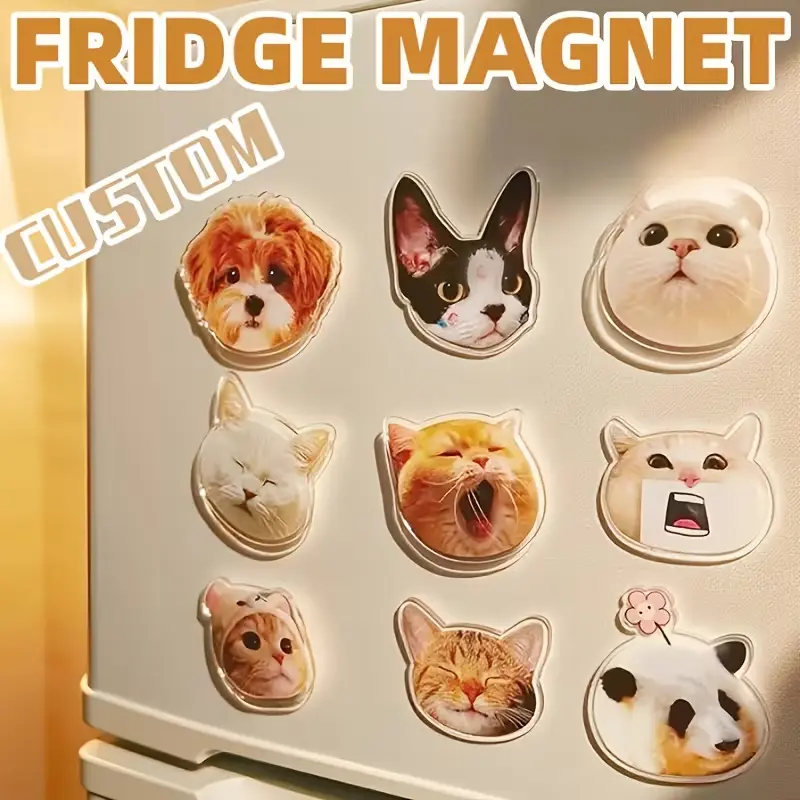 Custom Dog & Cat Acrylic Pet Photo Magnets - Magnetic Keepsakes with Photographic Images, Fridge Decor, Magnets for Pet Owners to Keep Love at Home