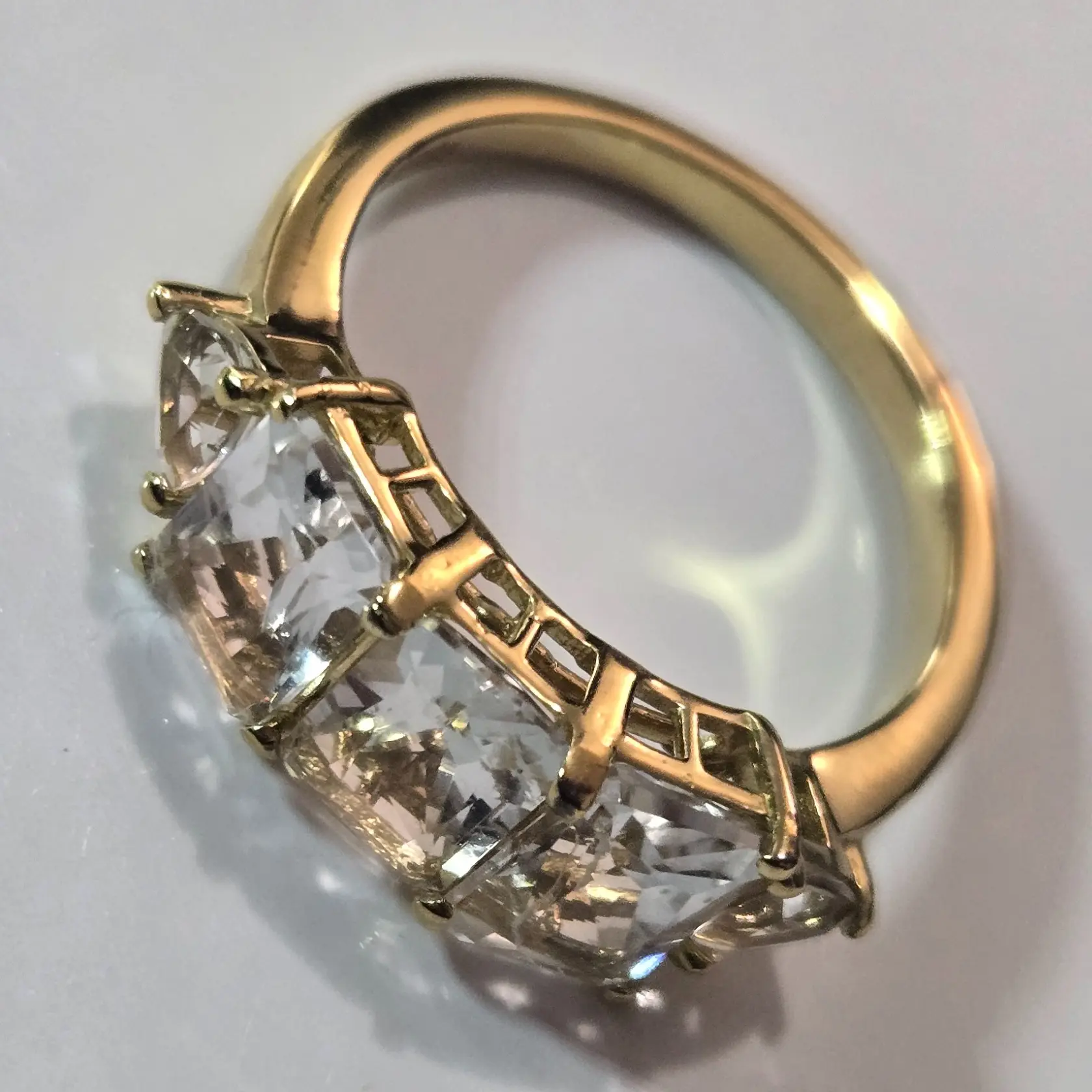 Classic Female Petalite Trilogy Ring - 2.70 CTW, 18K Vermeil Yellow Gold Over Sterling Silver, Size 7