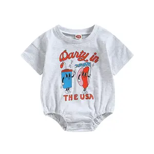 Unisex Baby 4th Of July Cartoon Letter Print Short Sleeve Romper Patriotic USA Summer Newborn Bodysuit Onesie Clothes