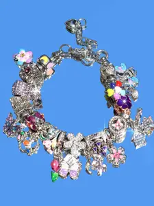 Vintage Flower Charm Bracelet, Cherry Blossom Bracelet, Tulip Flower Bracelet, Vintage Butterfly Bracelet, Vacation Style Bracelet, Dainty Bracelet