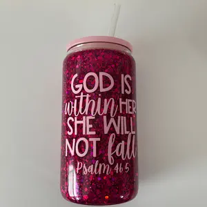 God is within her snowglobe tumbler 16 oz pink on pink design with inspirational scripture quote Drinkware Cup Reusable