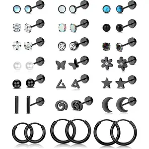 21Pairs Surgical Steel Flat Back Earrings  20G Screw Back Nap Stack Cartilage Earring Stacks
