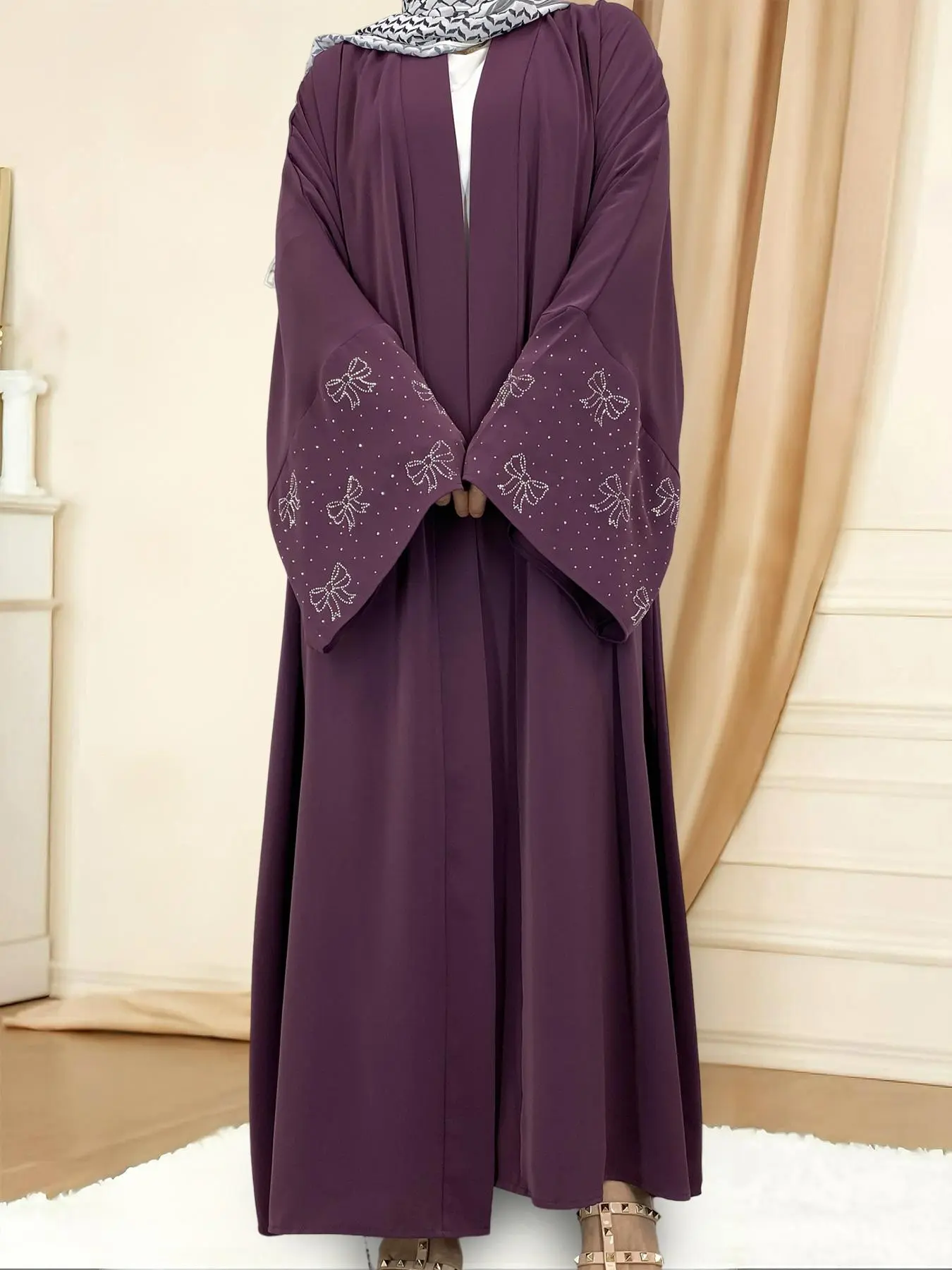 Women's Butterfly Sleeve Open Front Modesty Abaya without Inner Dress, Elegant Long Sleeve Maxi Muslim Clothing for Daily Wear, Ladies Islamic Clothing for All Seasons, Modest Muslim Outfits, Islamic Modesty Clothes, Butterfly Style Abaya