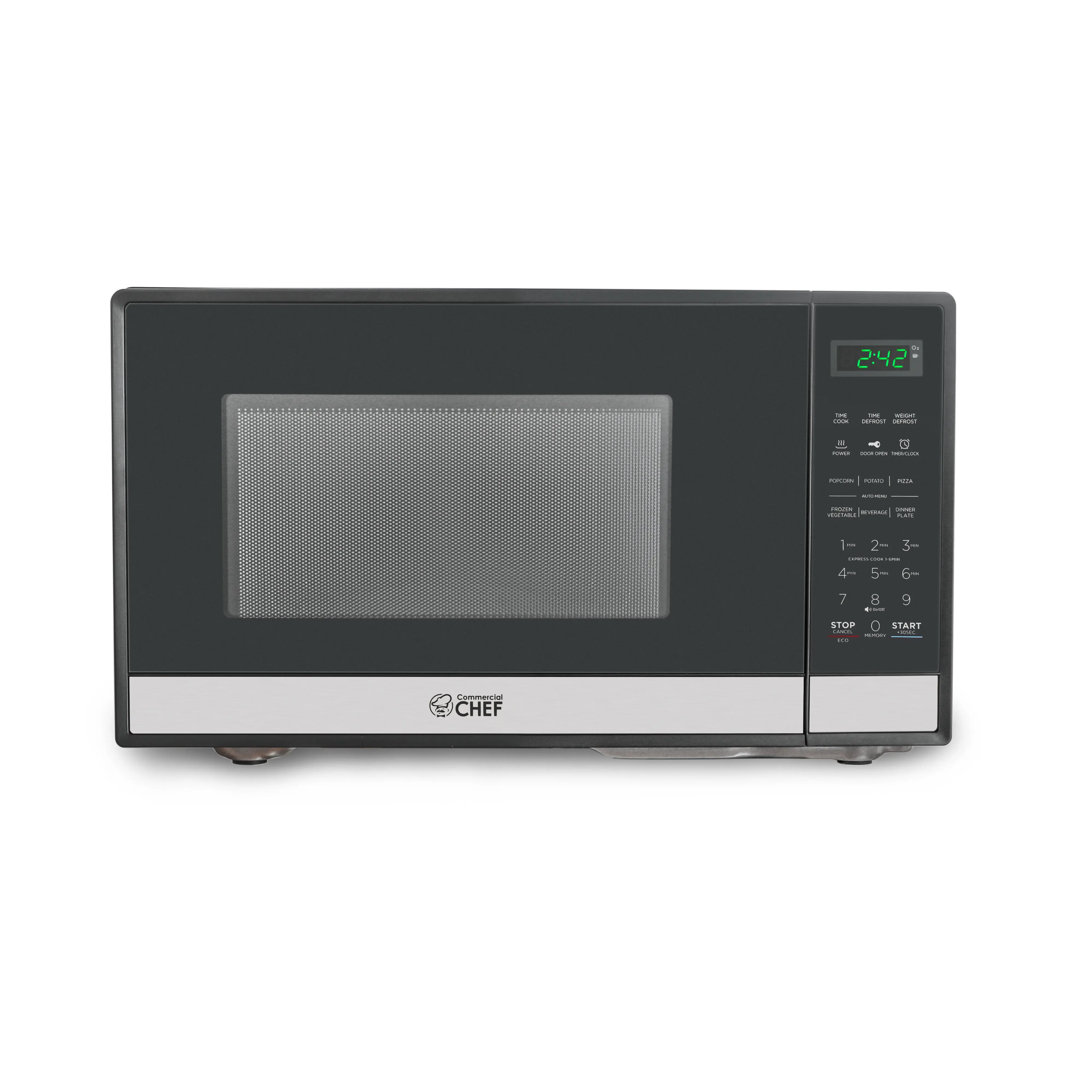 Commercial Chef 0.9 Cu. Ft. Countertop Microwave Oven, 900W, Touch Controls with Digital LED Display, 10.6-Inch Turntable Plate, Pull Handle, 10 Power Levels