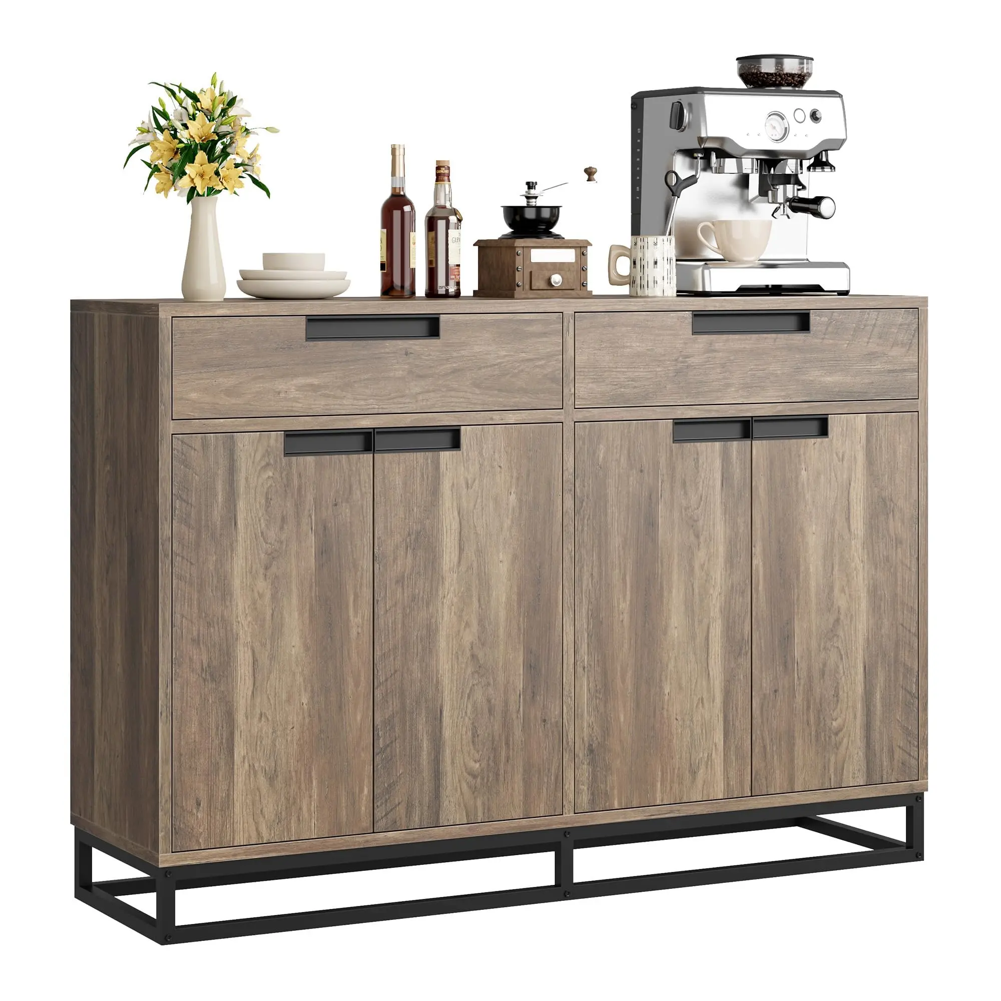 Garvee Sideboard Buffet Cabinet, 55" Large Kitchen Accent Modern Storage Cabinet with 2 Drawers and 4 Doors,  Coffee Bar Buffet Table for Kitchen, Dining Room (Vintage)