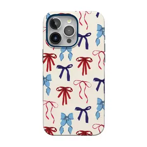 Casely iPhone 15 Pro Case | American Girlie | Red White & Blue Bows | Bold Protective Design | Compatible with MagSafe