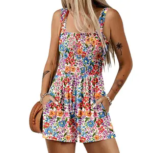 Dokotoo Rompers for Women 2026 Casual Loose Short Overalls One Piece Sleeveless Jumpsuits with Pockets Floral Print Summer Outfits