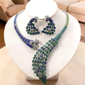 AD Peacock Necklace Set with Semi Precious Stones Vibrant Colors for Contemporary Wear with Elegant Look