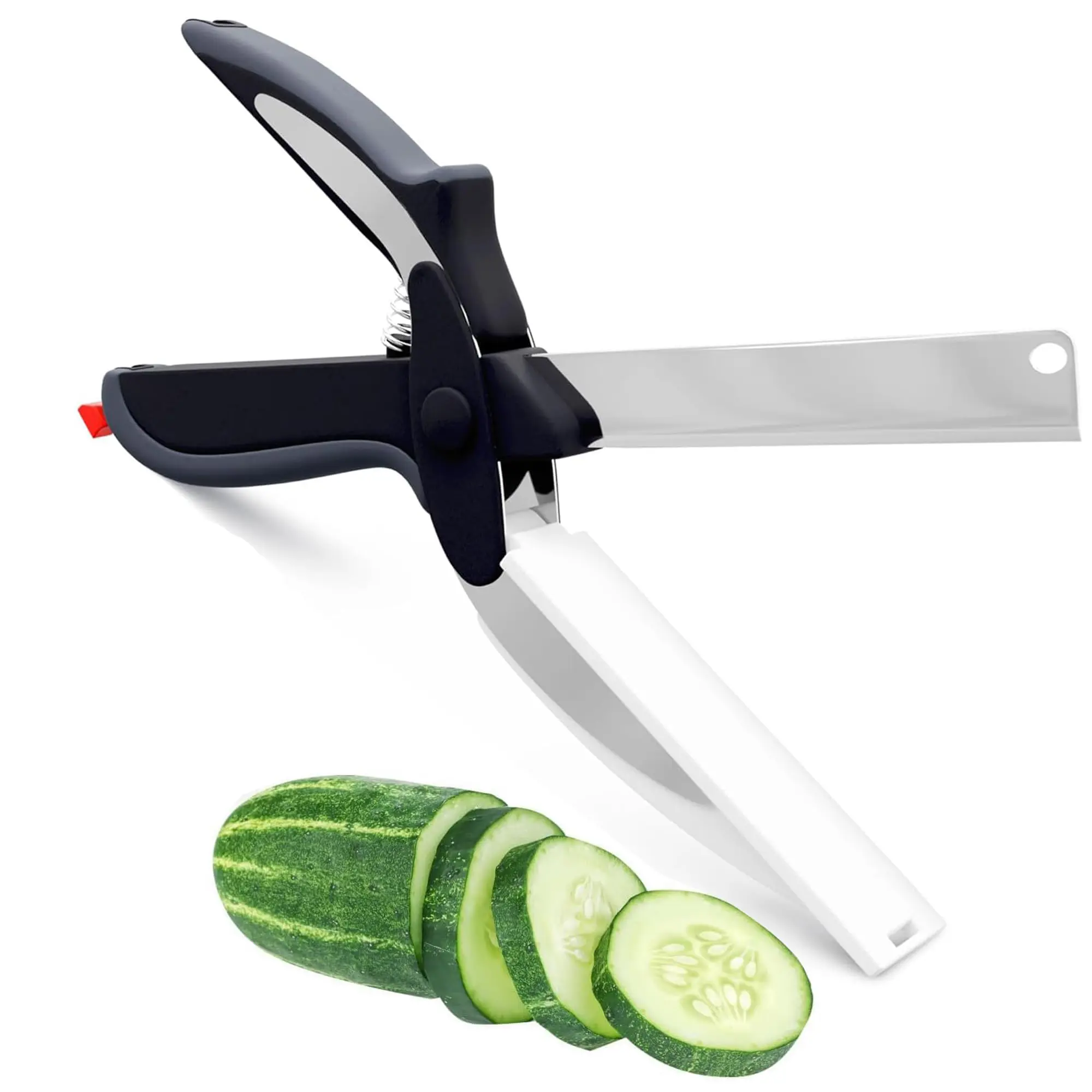 2 in 1 Kitchen Scissors for Vegetables and fruits – Stainless Steel Blade & Plastic Cutting Board Scissors with Safety Lock | 9.6" Tomato Knife, Fruit & Vegetable Cutter–Easy-to-Use Kitchen Shears for Meat, Cheese | Dishwasher Safe Cutting–Mess-Free Prep