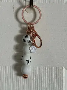White and Black Beaded Keychain