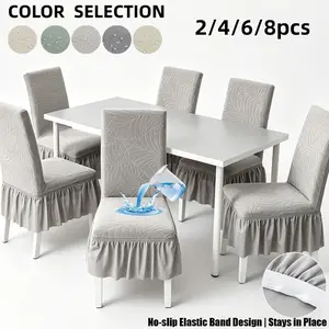Dining Chair Cover 4pcs Jacquard Chair Cover for Dining Room Wedding Banquet Chair Protector Leaf Pattern Slipcover for Chair Seat Backrest for Dining Room Dining Chair Slipcovers(light grey with Skirt,2/4/6/8pcs)