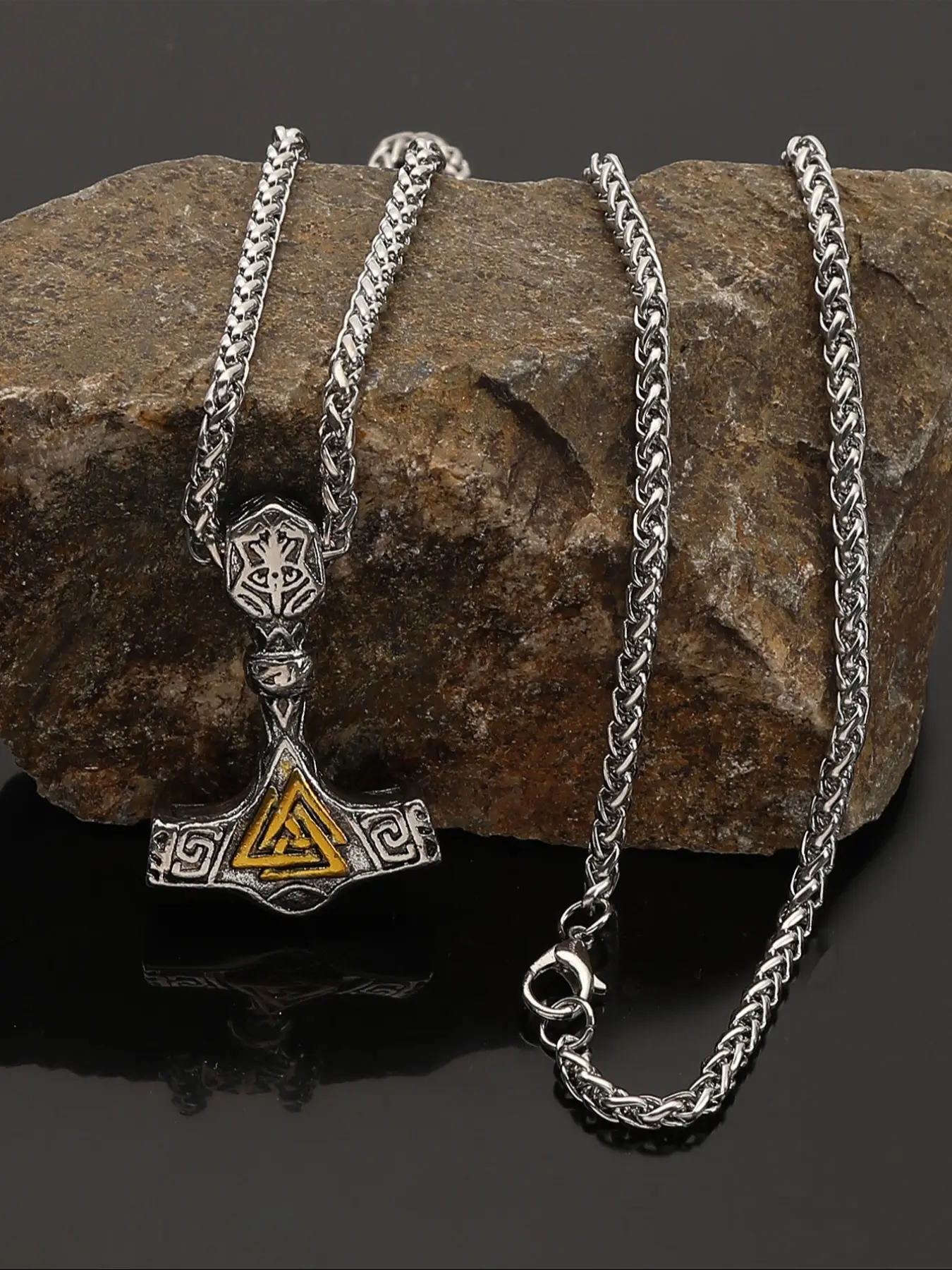 Viking Odin Hammer Pendant Necklace, Fashionable Unisex Jewelry, Nordic Style Party Accessory, Perfect Gift for Valentine's Day