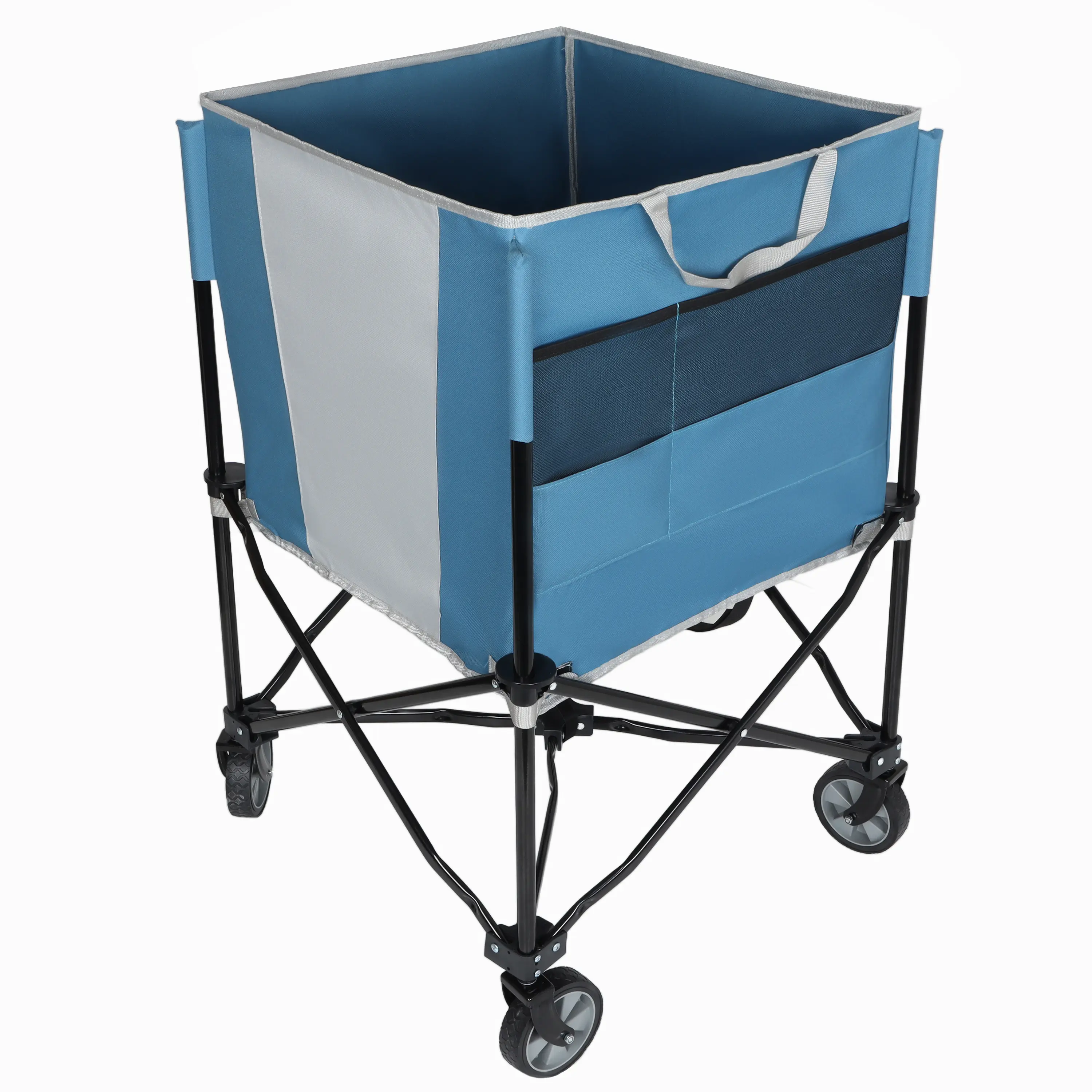 Donext Volleyball Cart, Rolling Ball Storage Cart with Wheels, Collapsible Sports Equipment Organizer for Basketball/Tennis/Volleyball Storage, Blue/Gray