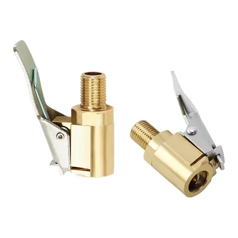 2-Pack Brass Body Lock-On Twist Tire Air Chuck Clip Adapter Set, 8mm Pre-Assembled Inflator Accessory with Bike-Truck Tire Fit, Lock-On Stability, Leak-Proof Seal for Air Compressor Pump Hose, Car Bicycle Repair Tool